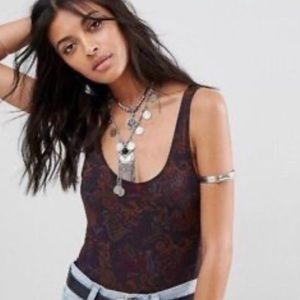 Free People intimately paisley purple bodysuit sz M
